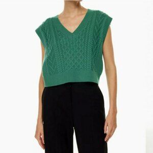 Aritzia Babaton Emporia Merino Wool PullOn V Neck Knit Sweater Vest Green Sz 2XS